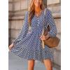 imageCUPSHE Women Geo V Neck Fall Dress Sleeveless Smocked Waist A Line Long Sleeve Button Casual Sundress Mini DressNavy