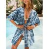 imageCUPSHE Women Kimono Bathing Suit Cover Up Tie Dye Open Front Casual Swimsuit Coverup Boho Mini Beach Cover UpsBlue Tie Dye