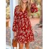 imageCUPSHE Womens Fall Boho Floral Mini Dresses Long Sleeve Wedding Guest Dress V Neck Flowy Smocked Lined Short DressRed