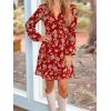 imageCUPSHE Womens Fall Boho Floral Mini Dresses Long Sleeve Wedding Guest Dress V Neck Flowy Smocked Lined Short DressRed