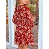 imageCUPSHE Womens Fall Boho Floral Mini Dresses Long Sleeve Wedding Guest Dress V Neck Flowy Smocked Lined Short DressRed