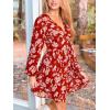 imageCUPSHE Womens Fall Boho Floral Mini Dresses Long Sleeve Wedding Guest Dress V Neck Flowy Smocked Lined Short DressRed