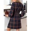 imageCUPSHE Womens Fall Casual Dress Long Sleeve V Neck A Line Button Mini DressesNavy Blue Plaid