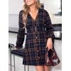 imageCUPSHE Womens Fall Casual Dress Long Sleeve V Neck A Line Button Mini DressesNavy Blue Plaid
