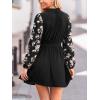 imageCUPSHE Womens Fall Dresses V Neck Floral Long Sleeve Button Belted Short Work Casual Outfit Flowy Mini DressBlack