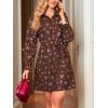 imageCUPSHE Womens Fall Winter Corduroy Dress Collar Button Down Shirt Dress Floral Long Sleeve Mini Belted DressesBrown