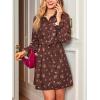 imageCUPSHE Womens Fall Winter Corduroy Dress Collar Button Down Shirt Dress Floral Long Sleeve Mini Belted DressesBrown