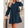 imageCUPSHE Womens Fall Winter Corduroy Dress Long Sleeve Babydoll Mini Dress Causal V Neck Button Down Tunic DressNavy Blue