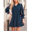 imageCUPSHE Womens Fall Winter Corduroy Dress Long Sleeve Babydoll Mini Dress Causal V Neck Button Down Tunic DressNavy Blue