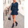 imageCUPSHE Womens Fall Winter Corduroy Dress Long Sleeve Babydoll Mini Dress Causal V Neck Button Down Tunic DressNavy Blue