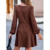 imageCUPSHE Womens Knit Fall Mini Dress Long Sleeves Square Neck Ruffle A Line DressesCoffee