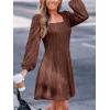 imageCUPSHE Womens Knit Fall Mini Dress Long Sleeves Square Neck Ruffle A Line DressesCoffee