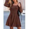 imageCUPSHE Womens Knit Fall Mini Dress Long Sleeves Square Neck Ruffle A Line DressesCoffee