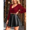 imageCUPSHE Womens Long Sleeve Fall Mini Dress V Neck High Waist A Line Ruffle Faux Leather DressRedblack