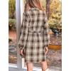 imageCUPSHE Womens Plaid Fall Dresses Collared Long Sleeve Belted Tie Front Button Up Shirt Mini DressBrown