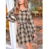 imageCUPSHE Womens Plaid Fall Dresses Collared Long Sleeve Belted Tie Front Button Up Shirt Mini DressBrown