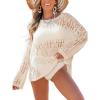 imageCUPSHE Women Crochet Cover Up Striped Swimwear Cutout Beach Coverup TopBeige