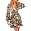 imageCUPSHE Women Fall Dresses Floral V Neck Long Sleeve Ruffle Hem Smocked High Waist Casual Mini DressBeige