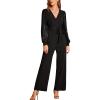 imageCUPSHE Womens Dressy Long Sleeve Sequin Jumpsuit Fall Night Club Sparkly Outfits V Neck Belted One Piece RomperBlack