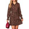 imageCUPSHE Womens Fall Winter Corduroy Dress Collar Button Down Shirt Dress Floral Long Sleeve Mini Belted DressesBrown