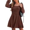 imageCUPSHE Womens Knit Fall Mini Dress Long Sleeves Square Neck Ruffle A Line DressesCoffee
