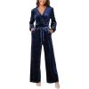 imageCUPSHE Womens Long Jumpsuits V Neck Long Sleeve Belted Overall Casual Velvet Wide Leg Pockets Maxi RompersNavy Blue