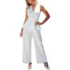 imageCUPSHE Womens Maxi One Piece Jumpsuit Plunging V Neck Sleeveless Casual Outfit Lounge Ruffled Overall Office Long RomperWhite