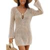 imageCUPSHE Women Crochet Swimsuit Cover Ups Long Sleeve Summer Beach Coverup Dress for SwimwearNeutral