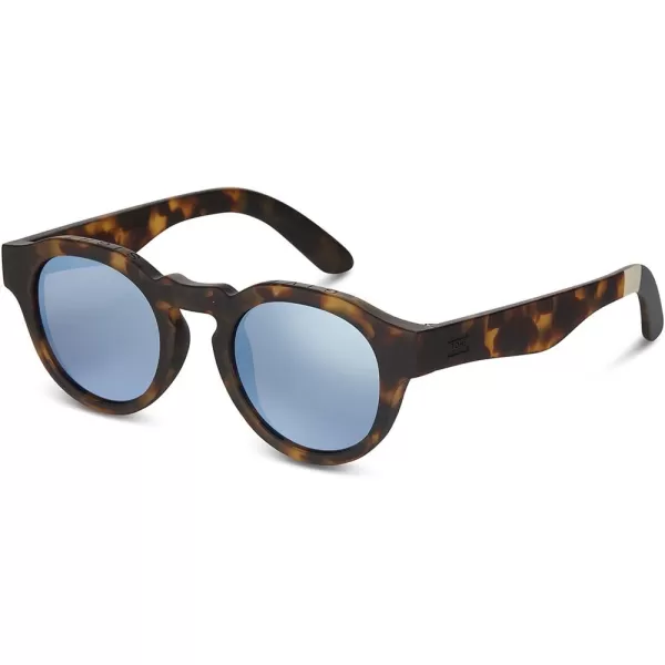 TOMS Bryton Round SunglassesMatte Blonde TortoiseDeep Blue Mirror