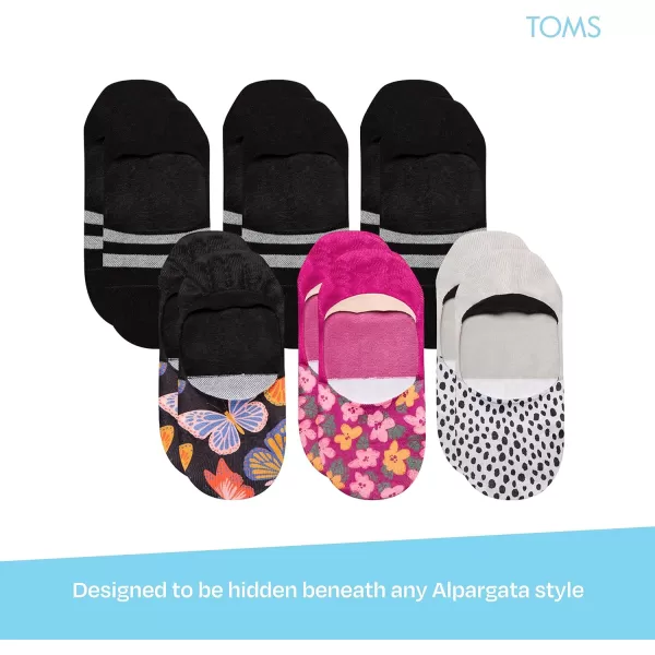 TOMS Classic No Show Socks NonSlip Low Cut Invisible Bundle MultiPair Solid and Printed Pattern PacksMulti 6pack