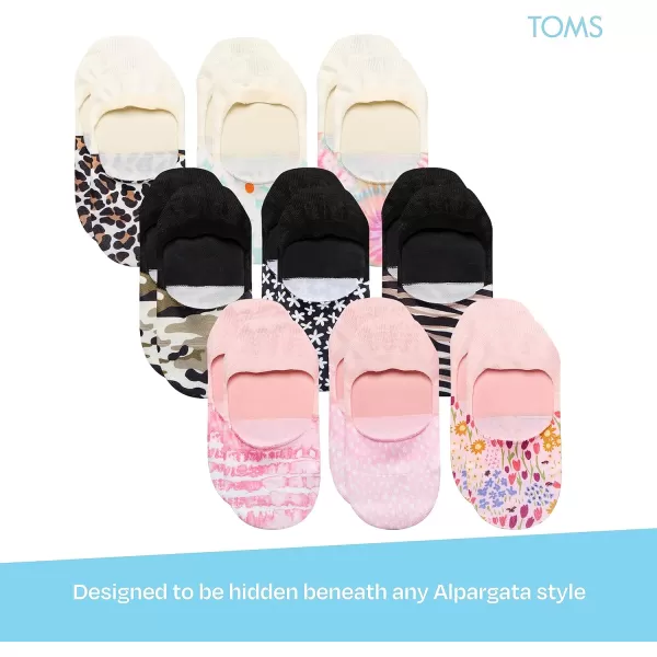 TOMS Classic No Show Socks NonSlip Low Cut Invisible Bundle MultiPair Solid and Printed Pattern PacksPrints 9packs