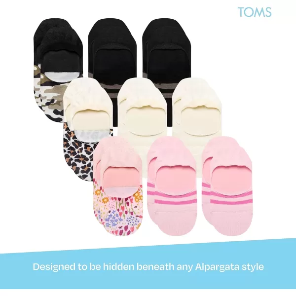 TOMS Classic No Show Socks NonSlip Low Cut Invisible Bundle MultiPair Solid and Printed Pattern PacksVariety 9pack
