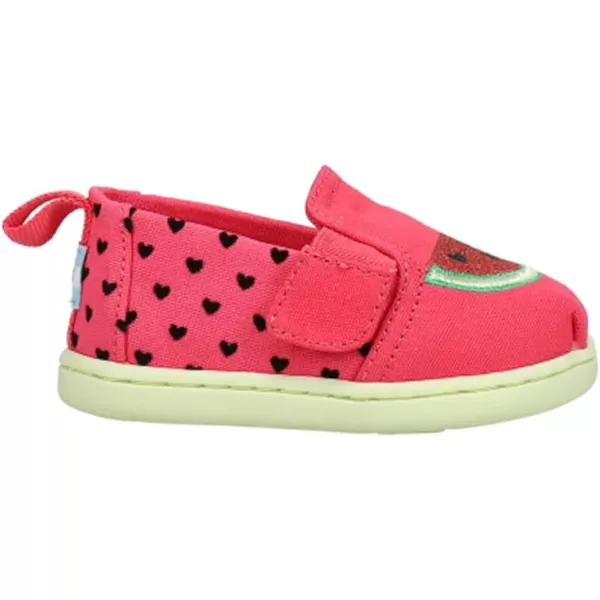 TOMS Girls Alpargata Tiny SlipOn  ToddlerRaspberry Flocked HeartsGlitter