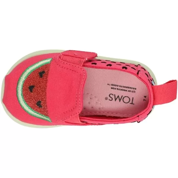 TOMS Girls Alpargata Tiny SlipOn  ToddlerRaspberry Flocked HeartsGlitter