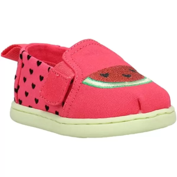 TOMS Girls Alpargata Tiny SlipOn  ToddlerRaspberry Flocked HeartsGlitter