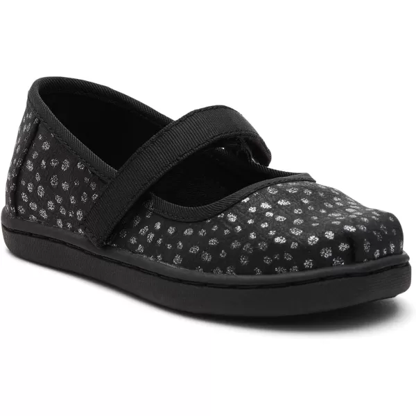 TOMS Silver Iridescent Glimmer Tiny Mary Jane Flat 10011521Black Foil Dot Microfiber