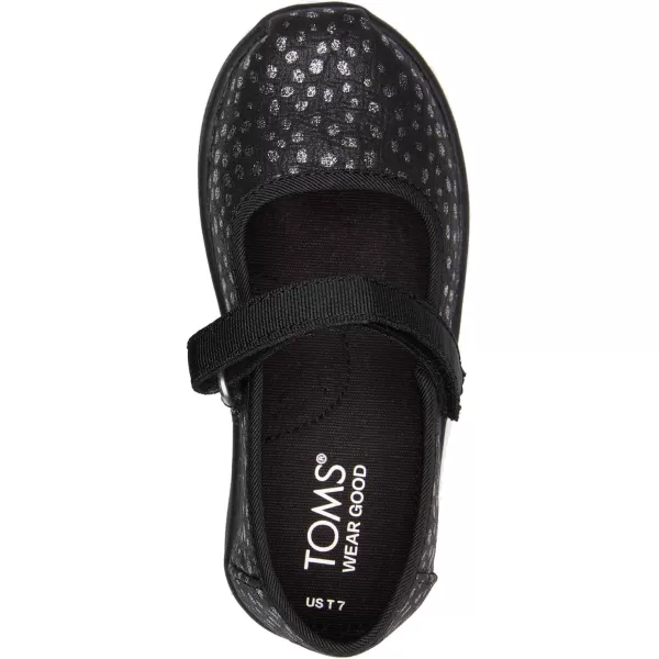 TOMS Silver Iridescent Glimmer Tiny Mary Jane Flat 10011521Black Foil Dot Microfiber