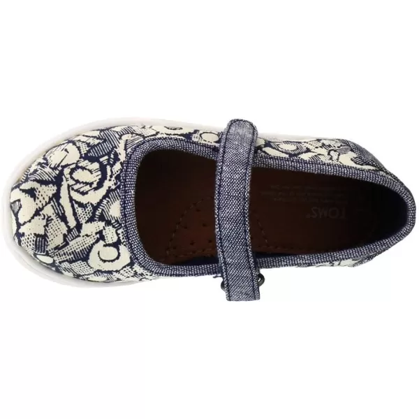 TOMS Silver Iridescent Glimmer Tiny Mary Jane Flat 10011521Navy Floral Camo