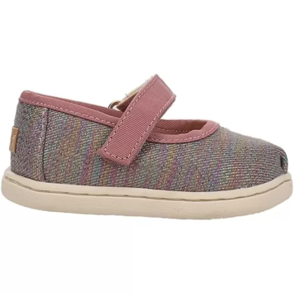 TOMS Silver Iridescent Glimmer Tiny Mary Jane Flat 10011521Raspberry Multi