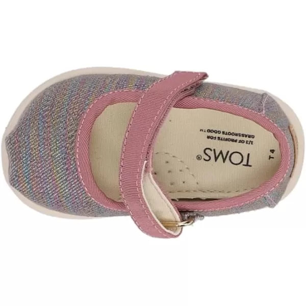 TOMS Silver Iridescent Glimmer Tiny Mary Jane Flat 10011521Raspberry Multi