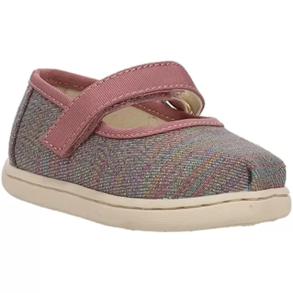 TOMS Silver Iridescent Glimmer Tiny Mary Jane Flat 10011521Raspberry Multi