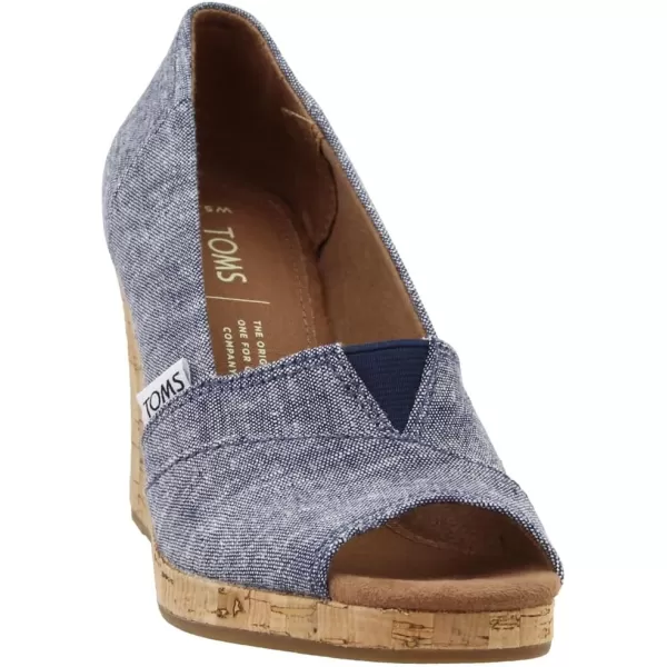 TOMS Womens Classic Espadrille Wedge SandalNavy Slub Chambray