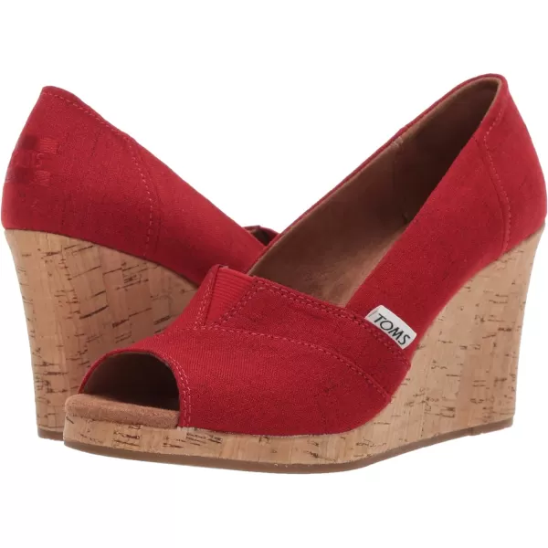 TOMS Womens Classic Espadrille Wedge SandalRed Crosshatch Jacquard