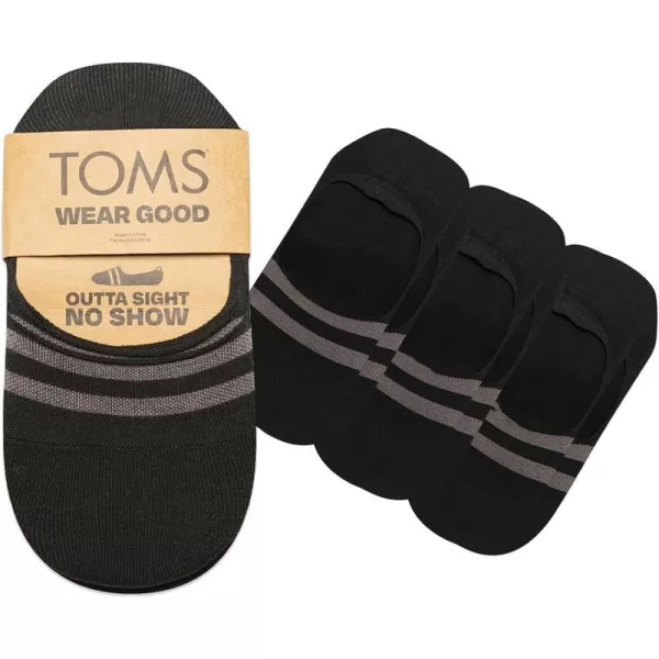 TOMS Classic No Show Socks NonSlip Low Cut Invisible Bundle MultiPair Solid and Printed Pattern PacksAll Black 3pack