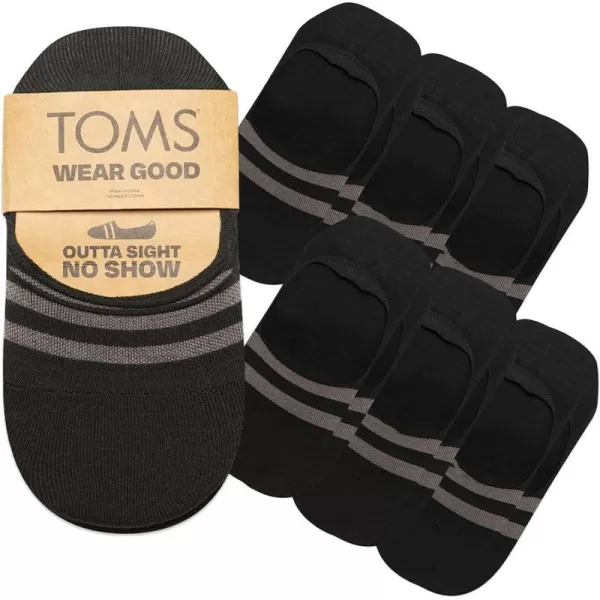TOMS Classic No Show Socks NonSlip Low Cut Invisible Bundle MultiPair Solid and Printed Pattern PacksBlack 6pack