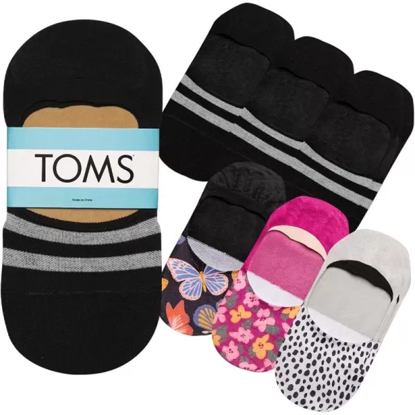 TOMS Classic No Show Socks NonSlip Low Cut Invisible Bundle MultiPair Solid and Printed Pattern PacksMulti 6pack