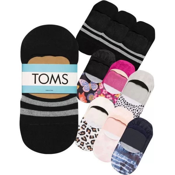 TOMS Classic No Show Socks NonSlip Low Cut Invisible Bundle MultiPair Solid and Printed Pattern PacksMulti 9pack