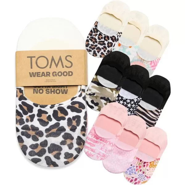 TOMS Classic No Show Socks NonSlip Low Cut Invisible Bundle MultiPair Solid and Printed Pattern PacksPrints 9packs