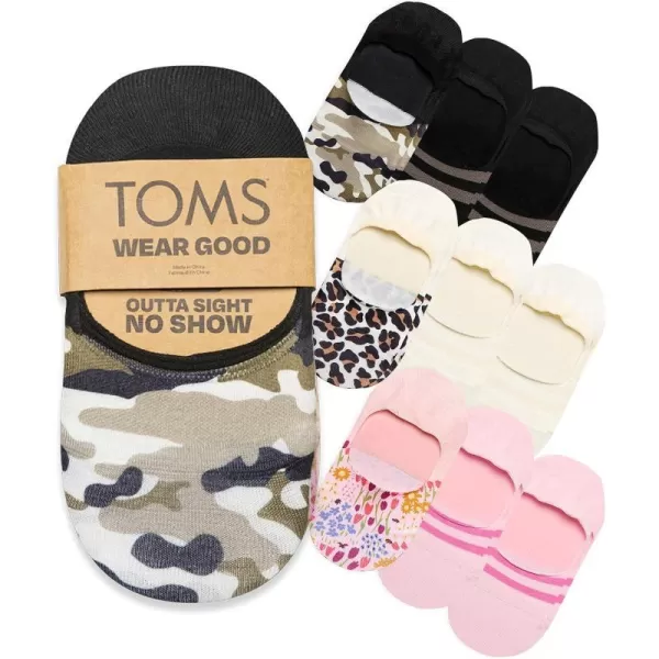 TOMS Classic No Show Socks NonSlip Low Cut Invisible Bundle MultiPair Solid and Printed Pattern PacksVariety 9pack