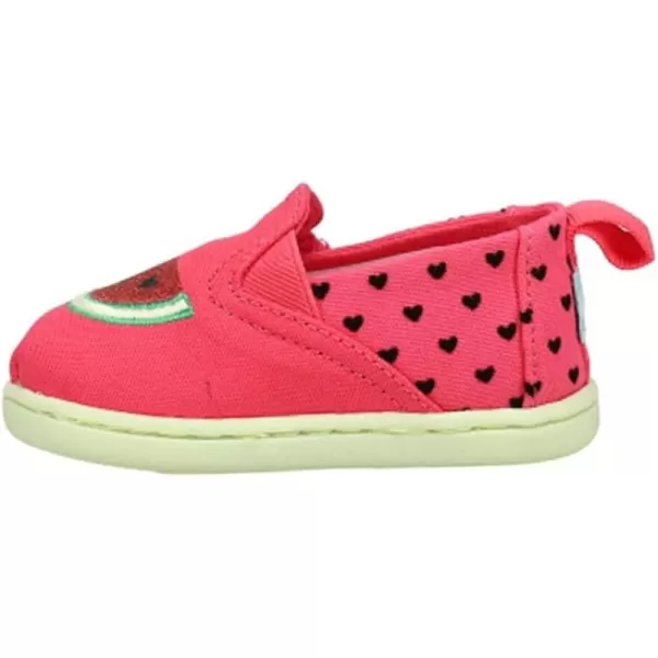 TOMS Girls Alpargata Tiny SlipOn  ToddlerRaspberry Flocked HeartsGlitter